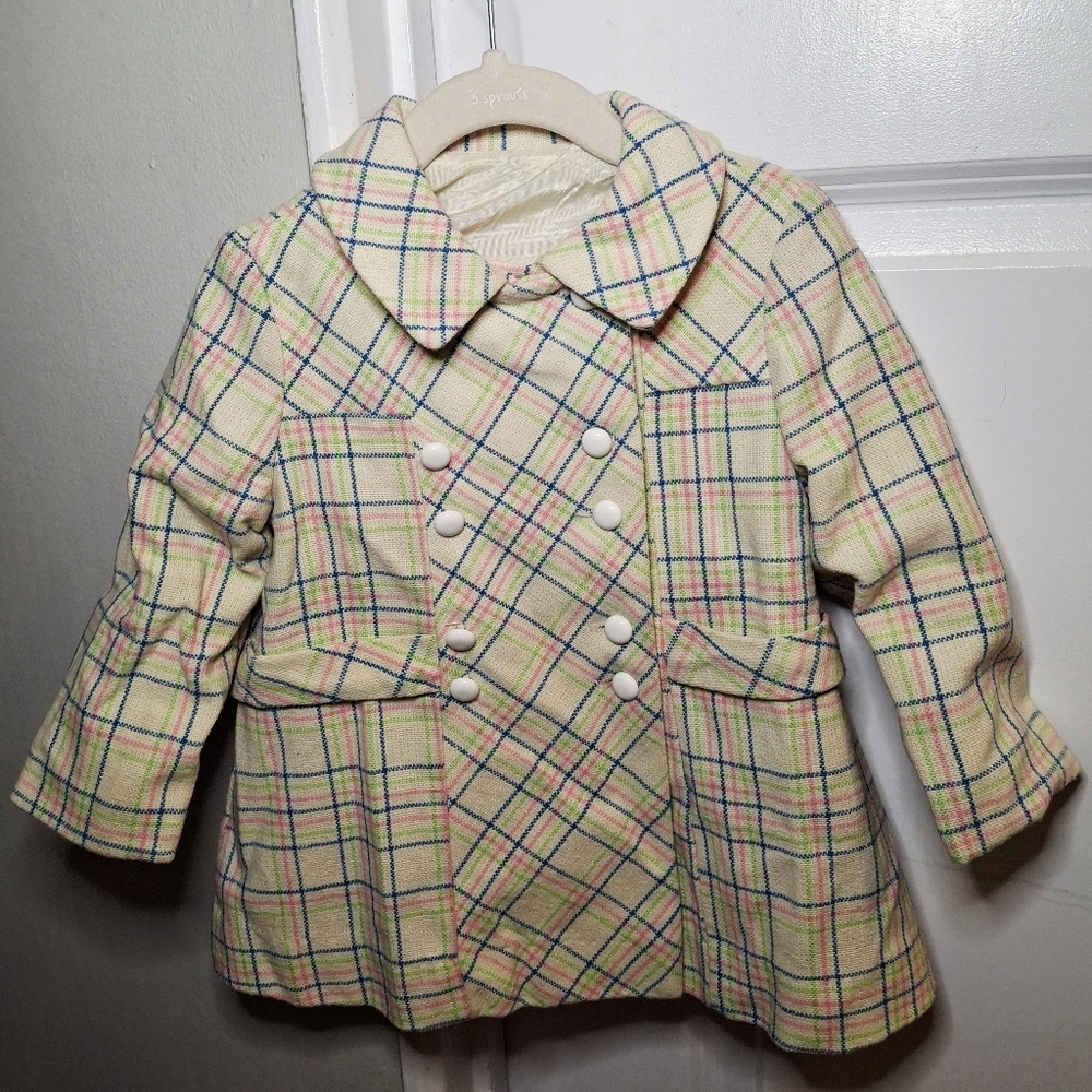 Vintage 80s 🎀Stylish Colorful Plaid Pea Coat (3T)